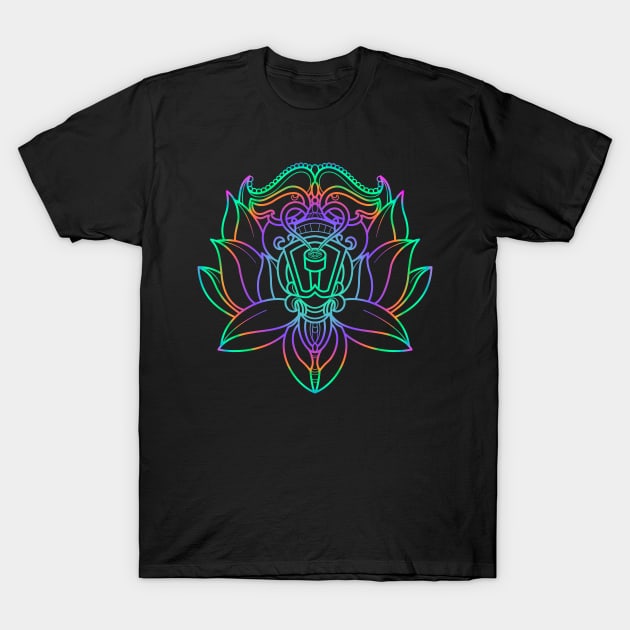 "Fluorescent Fusion: Lotus Flower and Candelabra" T-Shirt by GuettoUnderClothing